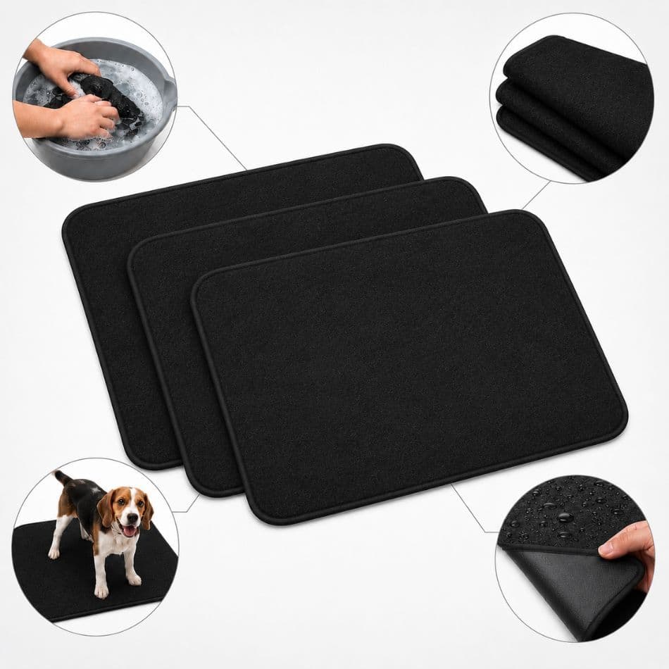Kit 3 Tapetes Higiênicos Laváveis 80x60cm para Cães Preto Impermeável