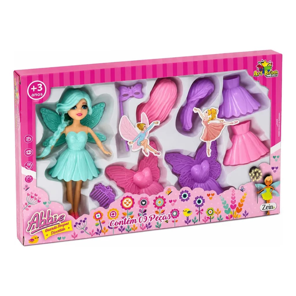 Boneca Fada Abbie Guarda-Roupa Divertido 9 Peças Infantil +3 Anos