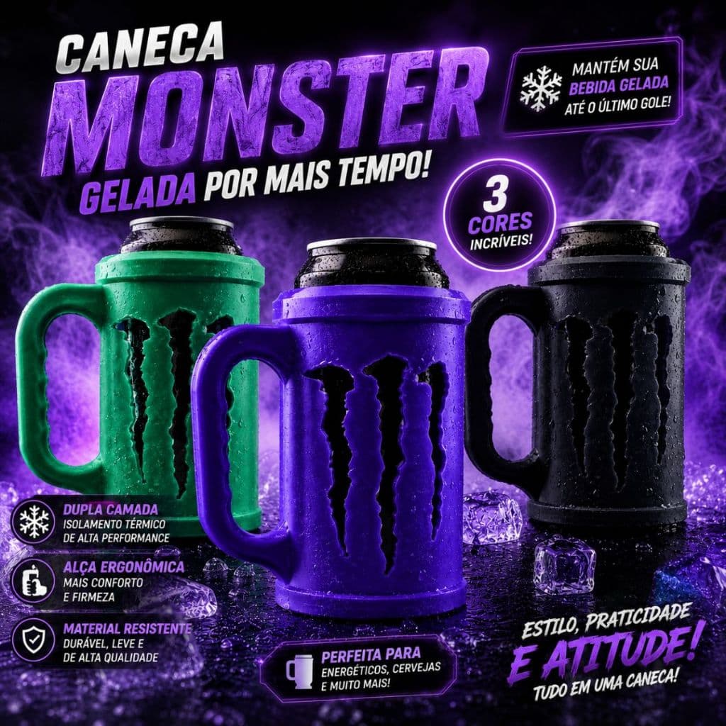 Copo Porta Lata Caneca Monster Alça Suporte Estilo Monster Gamer 473ml