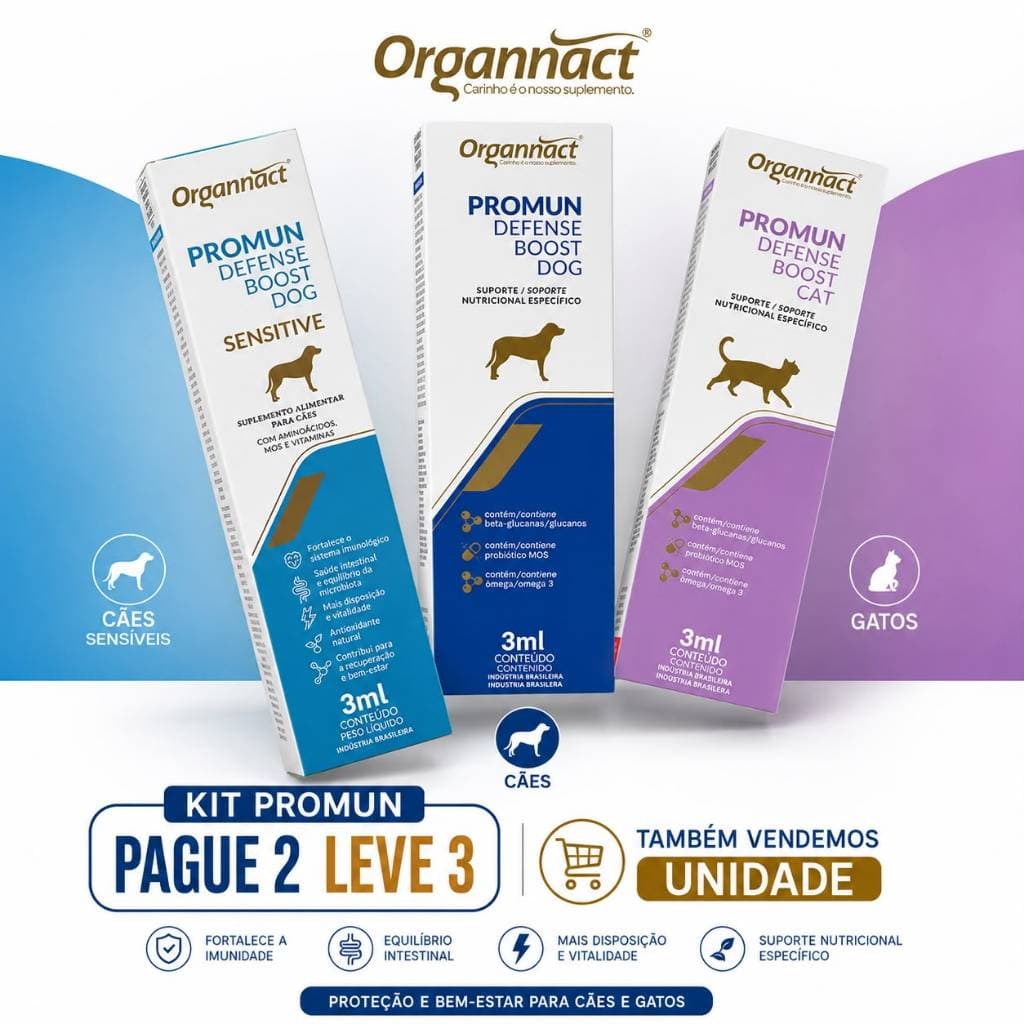 Organnact Promun Defense Boost Pague 2 Leve 3 ou Unidade Suplemento para Imunidade Pet