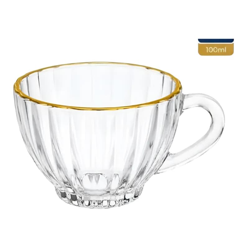 Xícara de Vidro Cristal Oxford Fio de Ouro 100ml Lanty - Ke Home