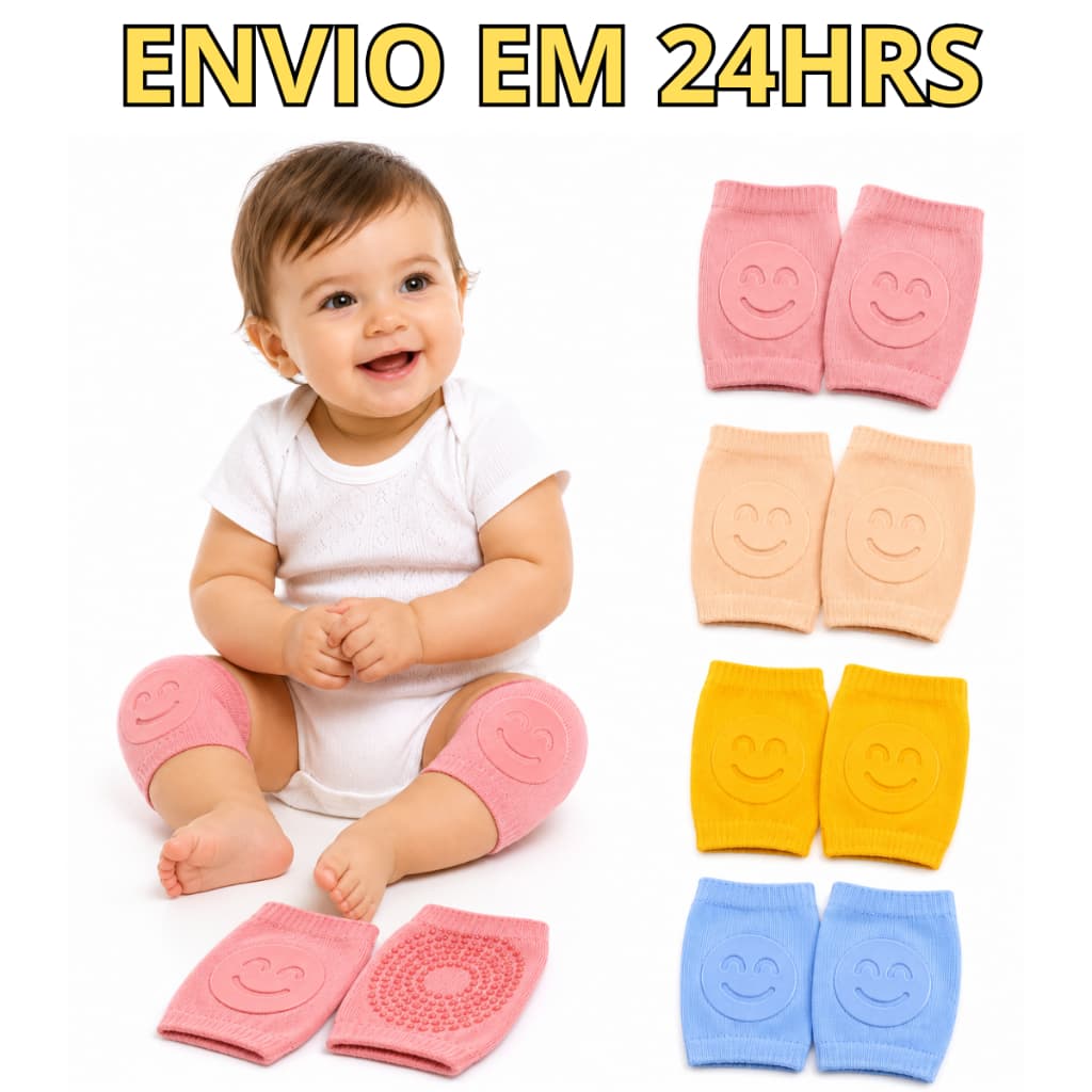 Par Joelheira Bebê Proteção Para o Joelho Meia Engatinhar Antiderrapante