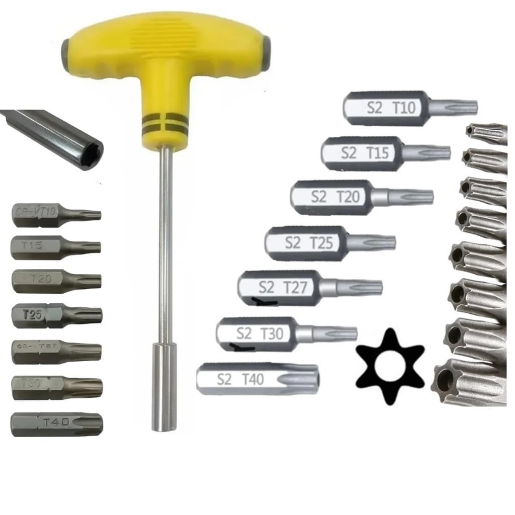kit 15  Ponteiras Bits Torx  T10 a T40 para Parafusadeira e Chave Manual Tipo T