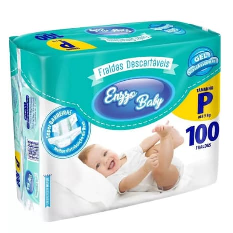 Fralda Descartável Infantil Enzzo Baby Tamanho P 100 Fraldas Até 5 Kg Pequena