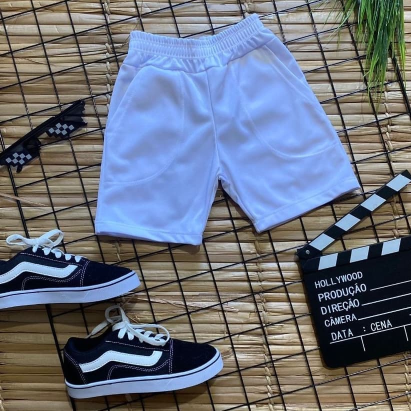 Bermuda ou Short Infantil Masculino e Feminino Branco Uniforme Escolar.