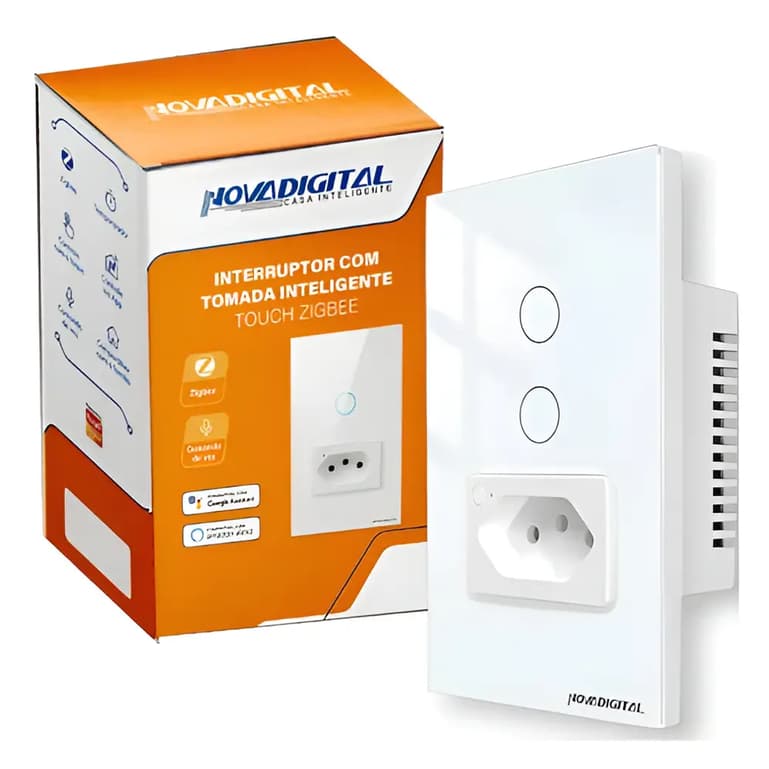 Interruptor Inteligente C/tomada 2 Botões Zigbee Touch Alexa Interruptor Inteligente C/tomada 2 Botões Zigbee Touch Alex
