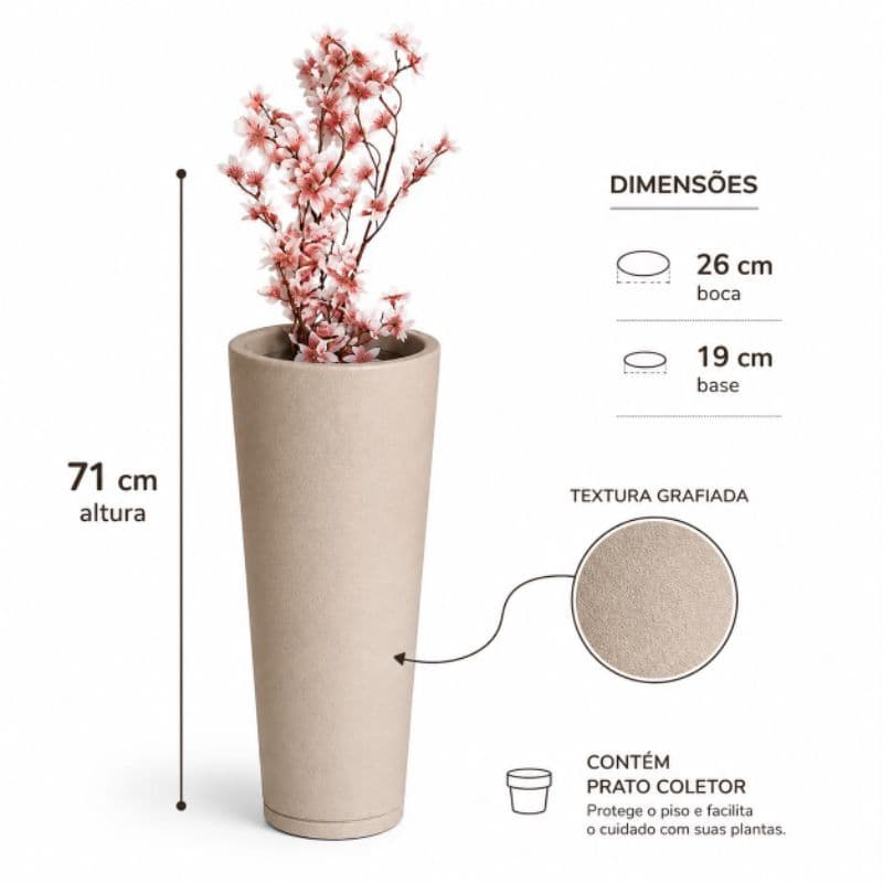 Vaso para plantas decorativo grande 71 cm ,vaso linha Ibiza sala jardim,escritório varanda vaso alto