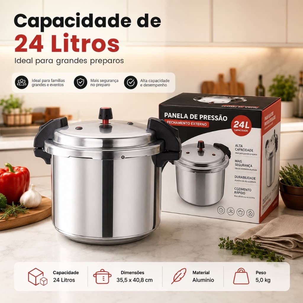 Panela Pressao Fechamento Externo Alta Capacidade 24 Litros Panelao Rápida Durável
