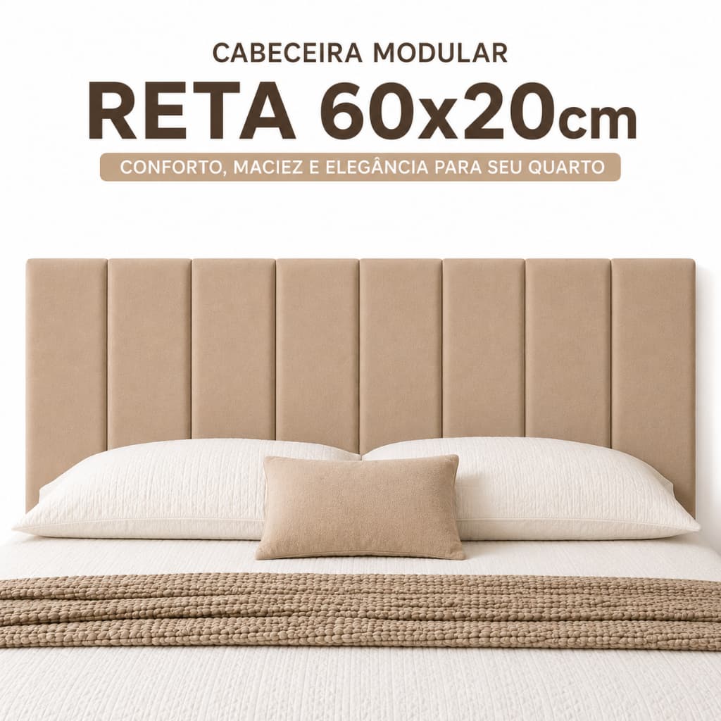 Kit Até 10 Placas Cabeceira Modular Estofada Suede Premium 60x20 cm Casal Queen King Fácil Instalação Envio 24H