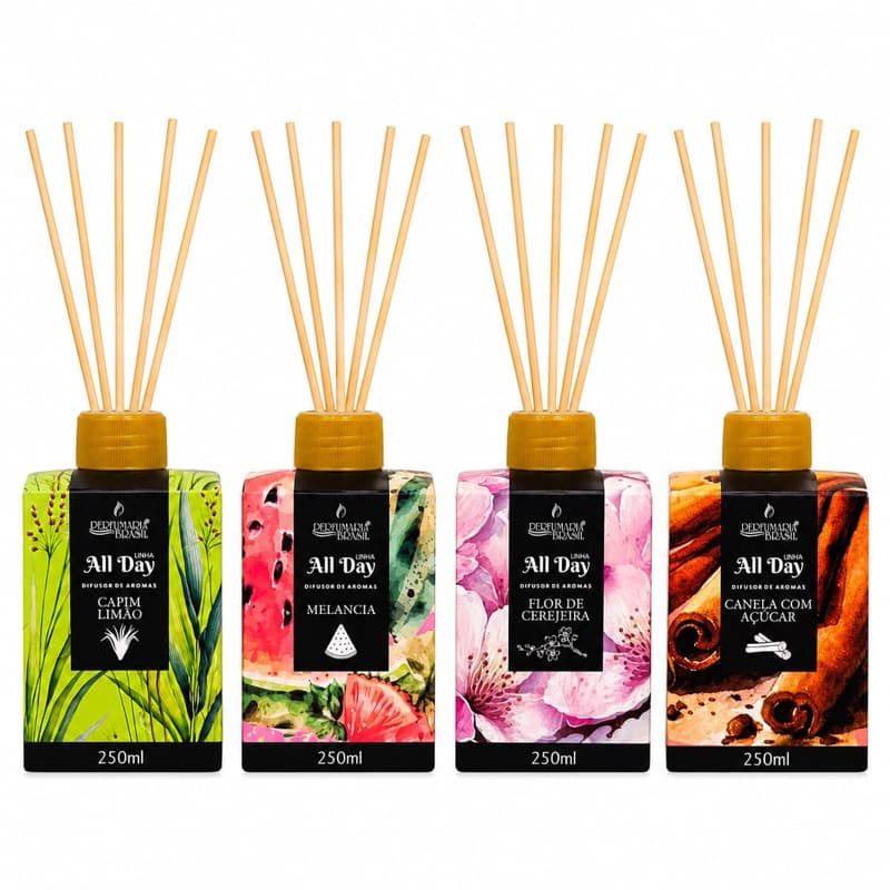 Aromatizador de Ambiente Difusor de Aromas 250ml com Varetas Perfumador para Casa e Escritório