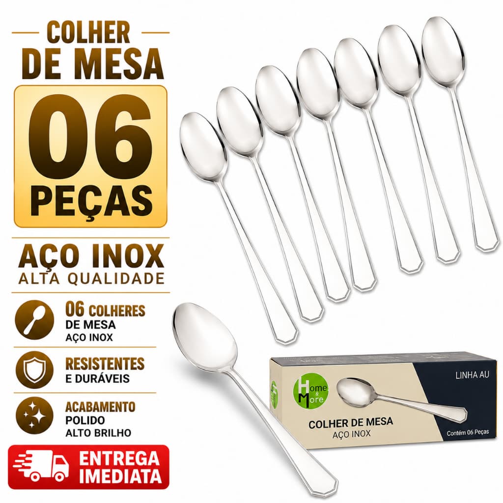 Colher de Mesa Inox Resistente Sopas Caldos Comida Restaurante Culher Caldinho Prata Prateada Brilho Resistente