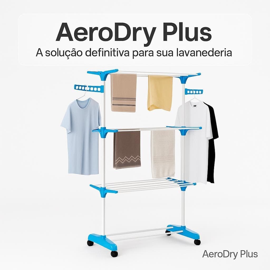 Varal de Chão 3 Andares Organizador Cabideiro Azul Durável