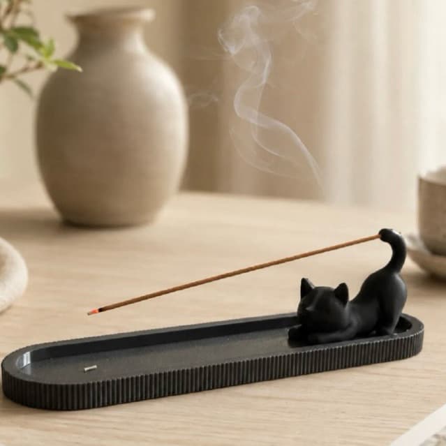 Porta Incenso Incensário Gato Suporte Decorativo Mesa Luxo