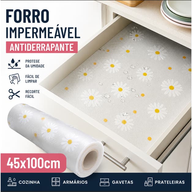 Forro de Armário e Gaveta 45x100cm Impermeável Antiderrapante para Cozinha