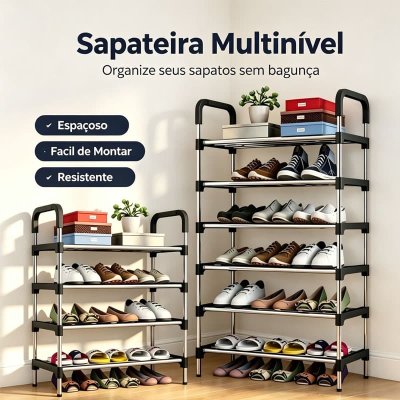 Sapateira Aberta de 4/5/6  Níveis, Modular com Alças, Ideal para Entrada