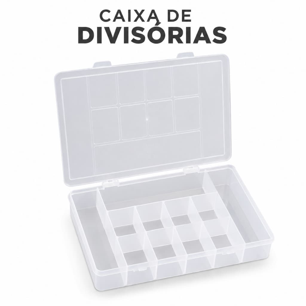 Caixa Organizadora com Divisórias Transparente Multiuso para Ferramentas Bijuterias Miçangas Pesca 3 Tamanhos