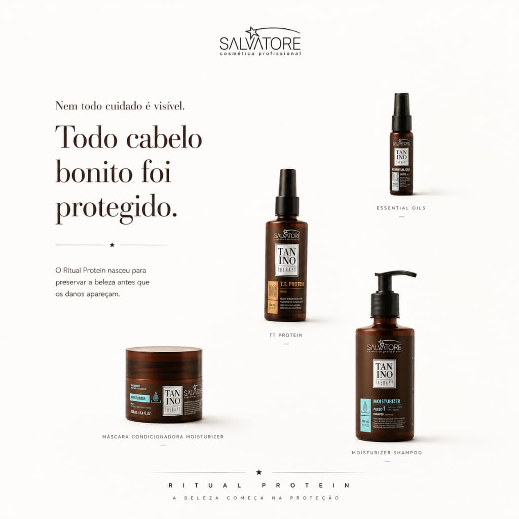 Kit Salvatore Tanino Therapy Ritual Protein Tratamento Profissional Completo Shampoo Máscara TT Protein Essential Oils