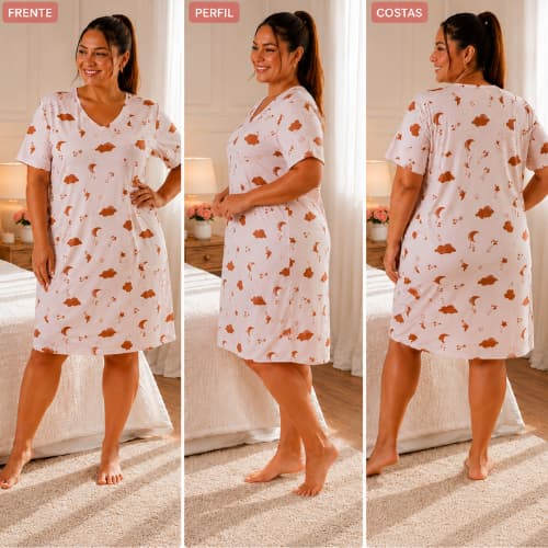 Camisola Feminina Vestido Fresquinho Plus Grande Não Amassa  Confortável Pijama de Dormir Soltinho G1 ao G4