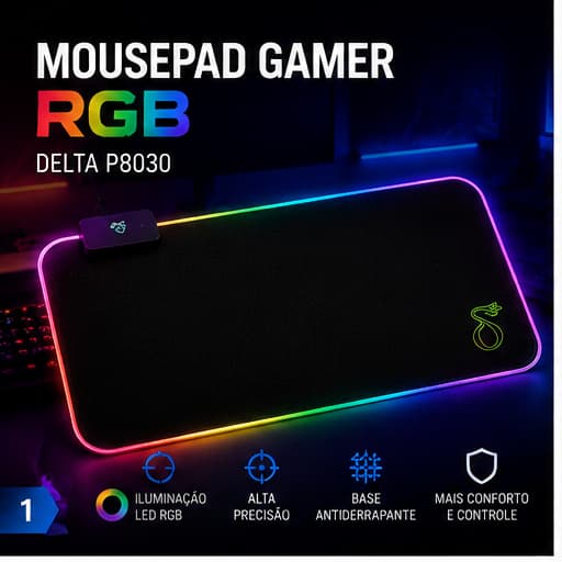 Mouse Pad Gamer RGB LED Delta P8030 Extra Grande 80x30cm Base Antiderrapante USB