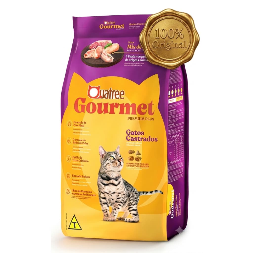 Ração Seca Quatree Gourmet Mix de Carnes Gatos Castrados 10,1kg