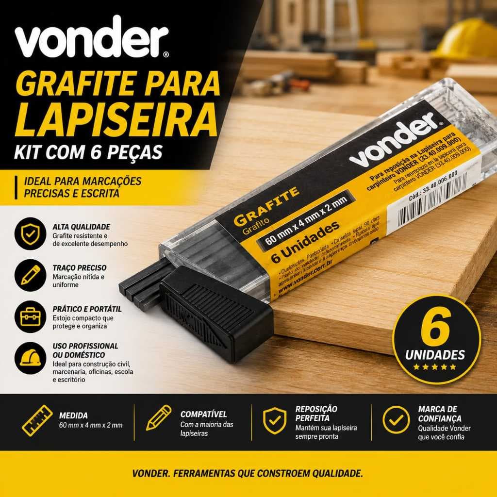 Grafite para Lapiseira de Carpinteiro com 6 Peças Vonder