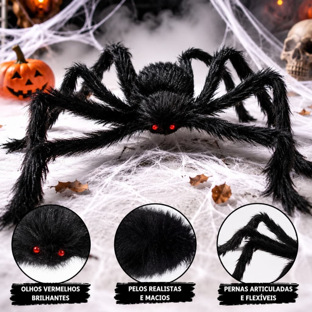 Aranha Peluda Grande 120cm Decoração Halloween Enfeite De Festa Articulável Pelúcia Porta Dia Das Bruxa