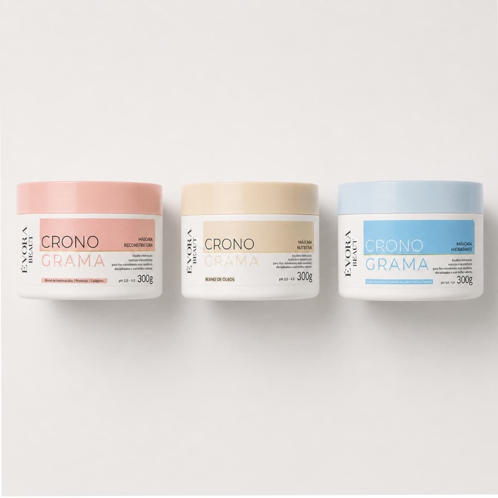 Kit 3 Máscaras Cronograma Capilar Évora Beaut 300g Hidratação Nutrição Reconstrução Efeito Teia Profissional