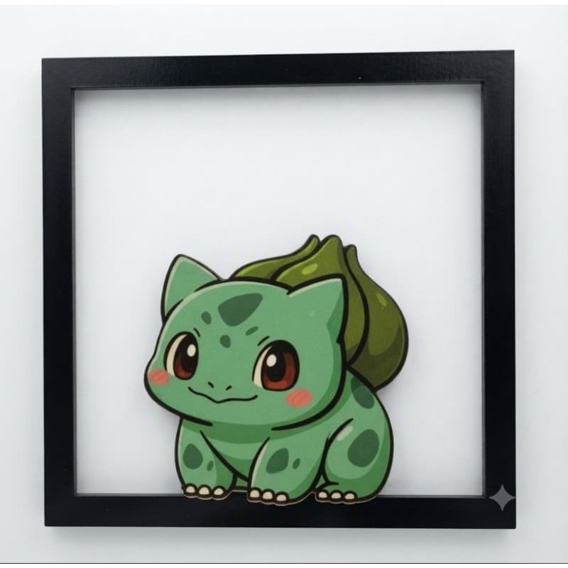 Quadro Decorativo Bulbasaur Pokémon com Moldura Preta para Quarto Geek