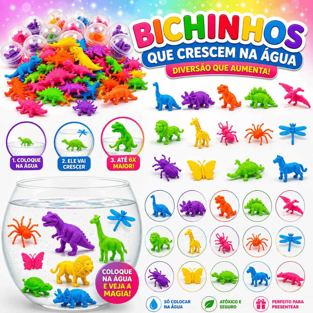Kit Bichos Cresce Na Água P/ Kit Festa Lembrancinha  Aniversario Infantil Prenda Criança Sortidos