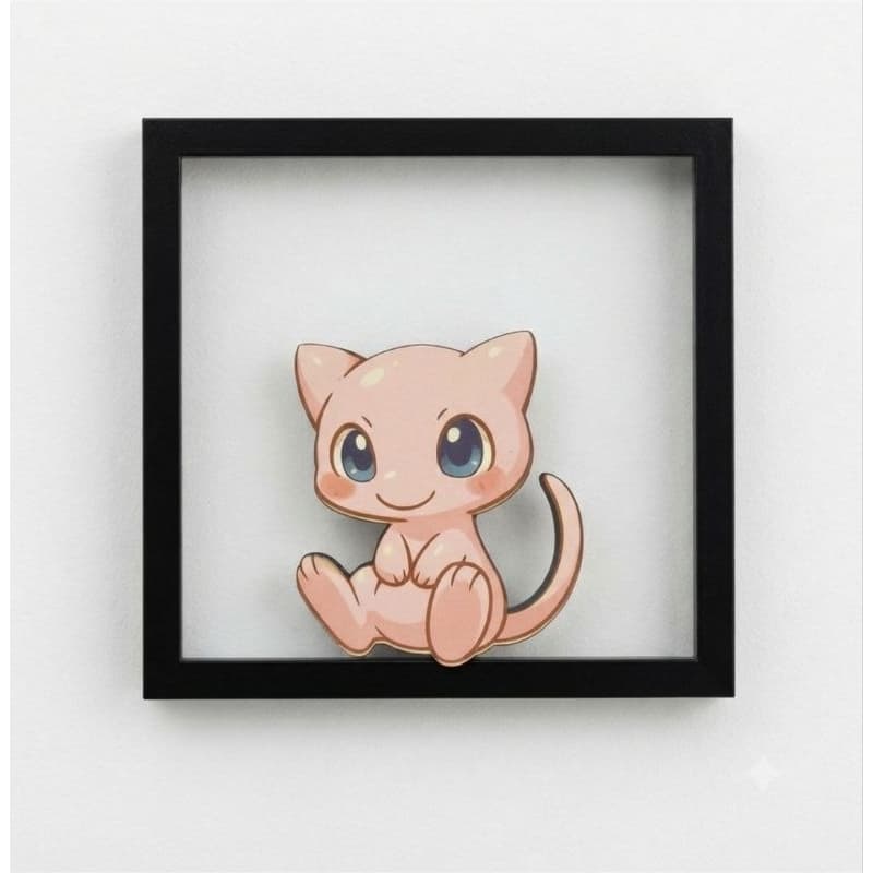 Quadro Decorativo Mew Pokémon com Moldura Preta para Quarto Geek