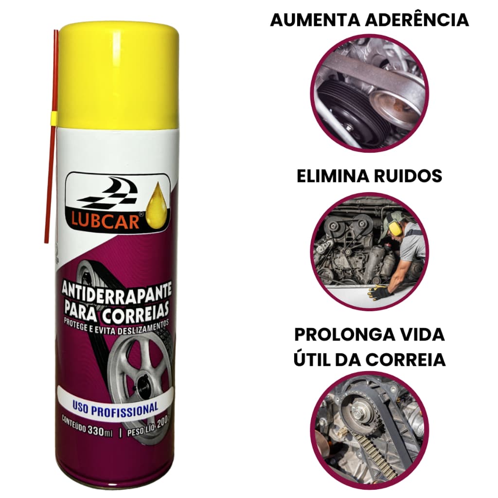 Antideslizante para Correias Spray 300ml – Antiderrapante Anti Ruídos Elimina Chiados Automotivo