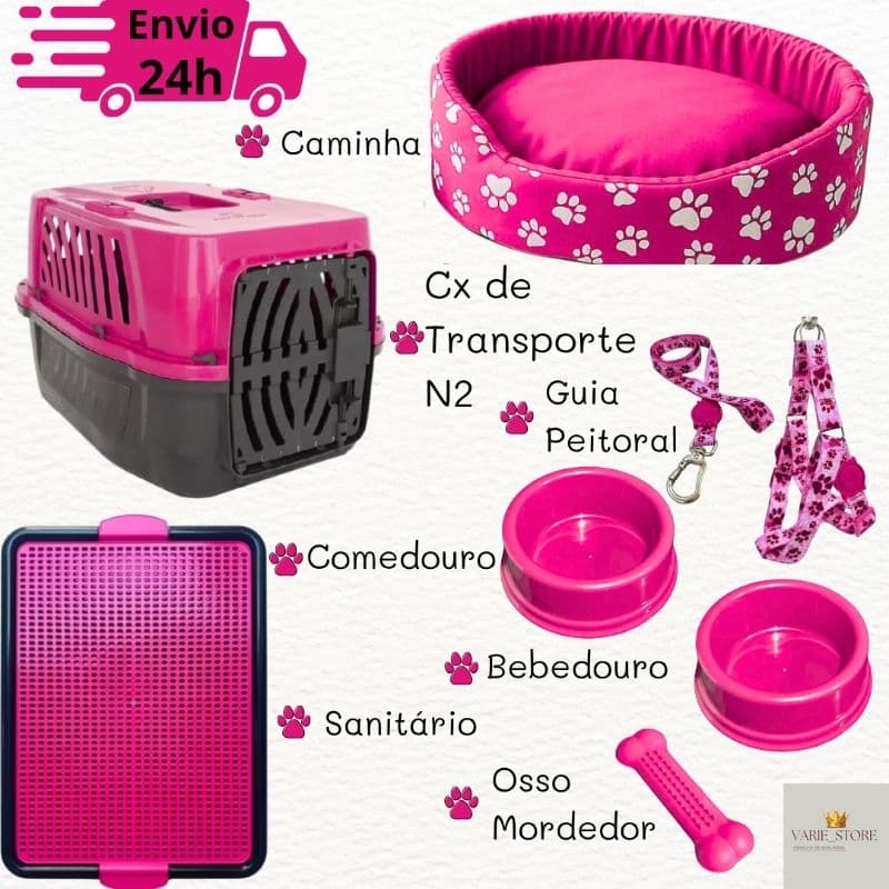 Kit Para Cachorro Pequeno Caixa de Transporte N2 Coleira Peitoral Pet