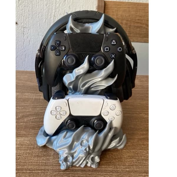 Suporte Headset e 2 Controles Gamer PS5 Xbox Impressão 3D Organizador Setup Mesa Decorativo