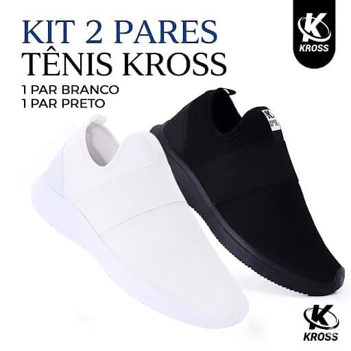 Kit 2 Pares Tênis Kross Branco Meia Feminino Slip-On Oferta Confortável Leve Macio Academia Casual