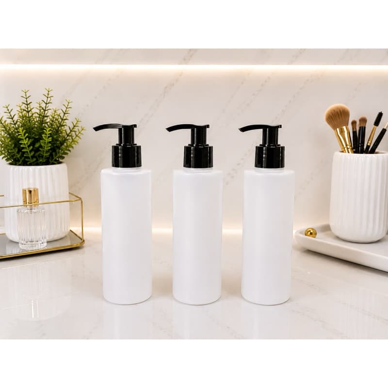 Kit 03 Frascos Branco Perolado 300ml c Válvula Pump preta - agua Micelar, Shampoo, Sab. Liquido, hidratante