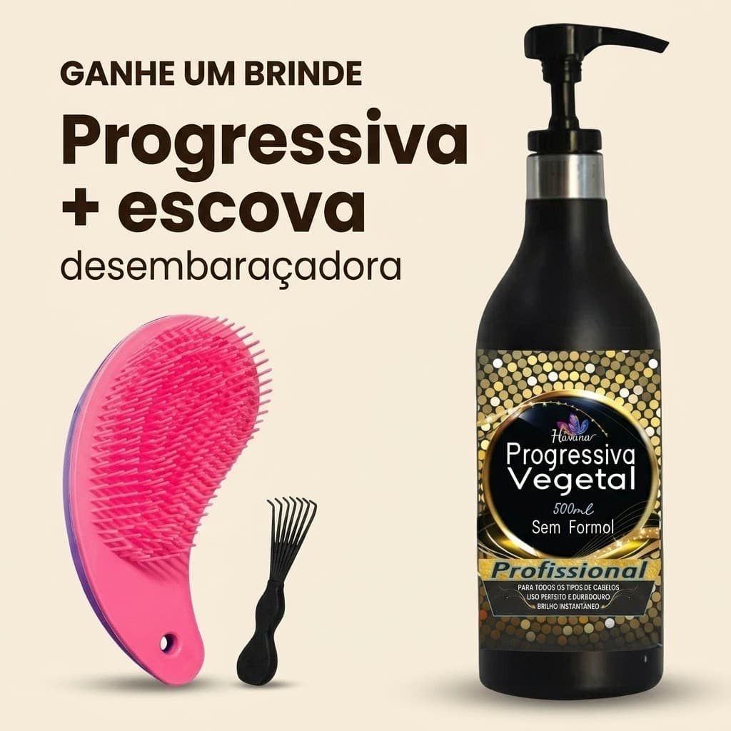 Progressiva Vegetal Havana 500ml Sem Formol Compatível Coloração Ganhe Escova Gota - 10 aplicações