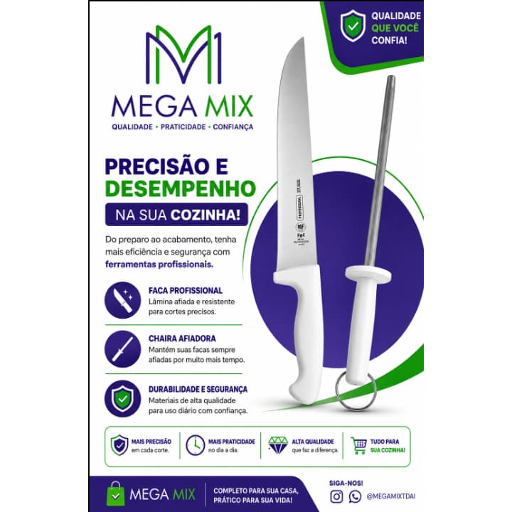 Kit Faca Tramontina+ Chaira Tramontina Inox Profissional