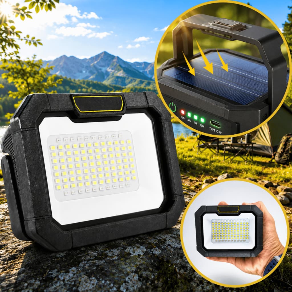 Lampião Solar 84 Leds Recarregável USB Refletor Led Luz Potente Trabalho Acampamento Lâmpada Barraca Lamparina Camping