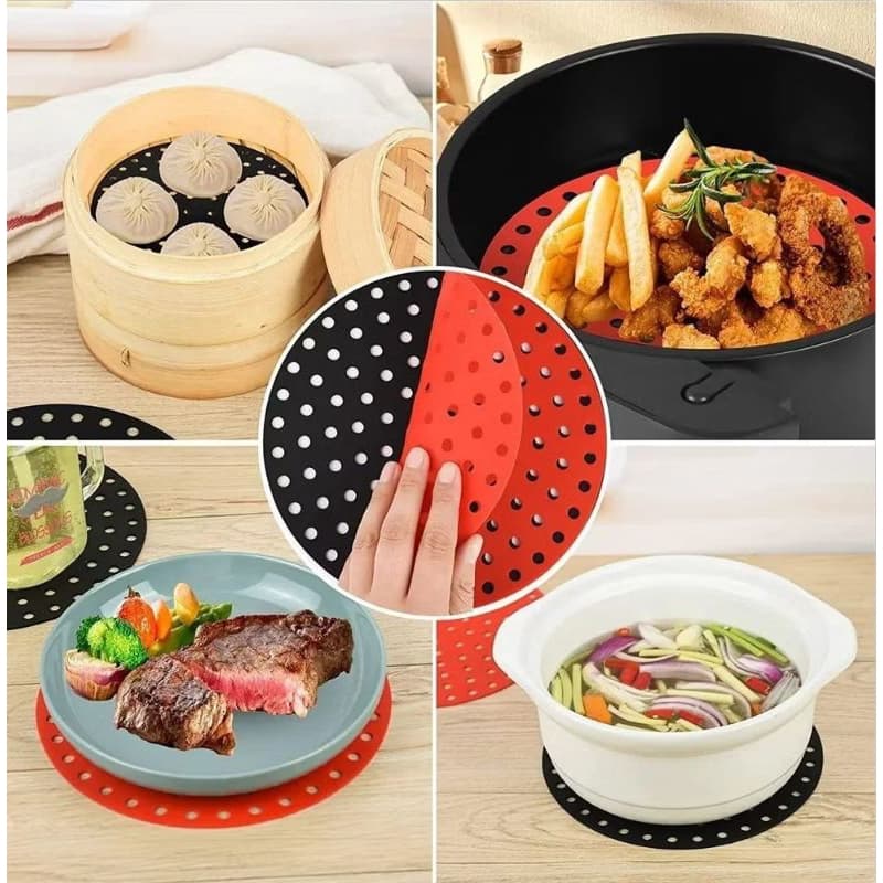 Tapete Protetor De Silicone Para Air Fryer Redondo Com Furos Reutilizável Antiaderente Protege O Cesto Fácil De Limpar