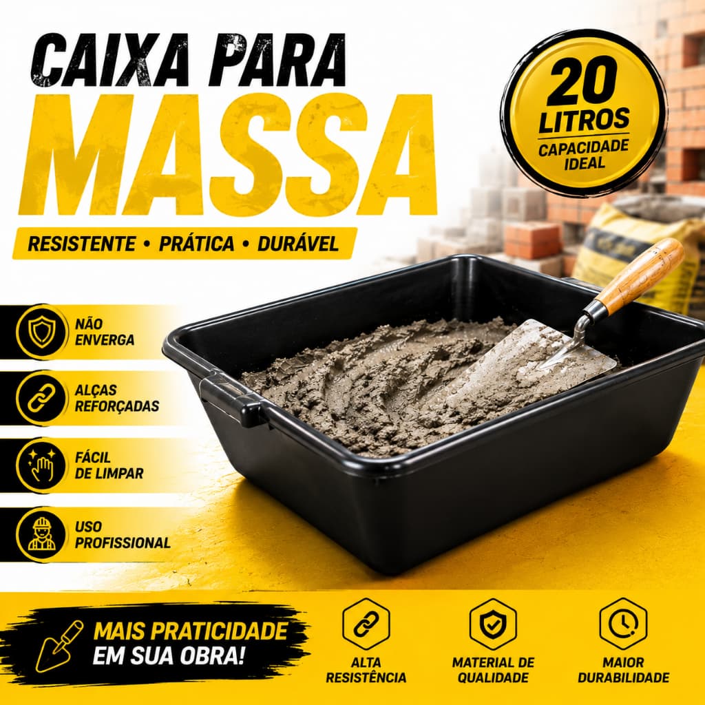 Caixa Para Massa 20L Thompson PVC Reforçado Preta Alças Reforçadas Uso Profissional