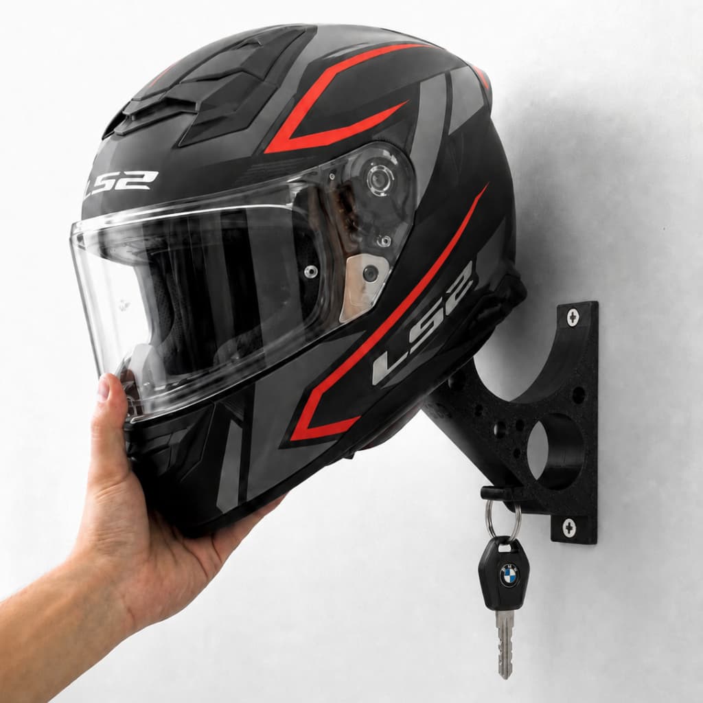 Kit 2 Suportes de Parede para Capacete Mochila Jaqueta Chaveiro Multiuso Aço Fixação Fácil Organizador Ambiente Moto