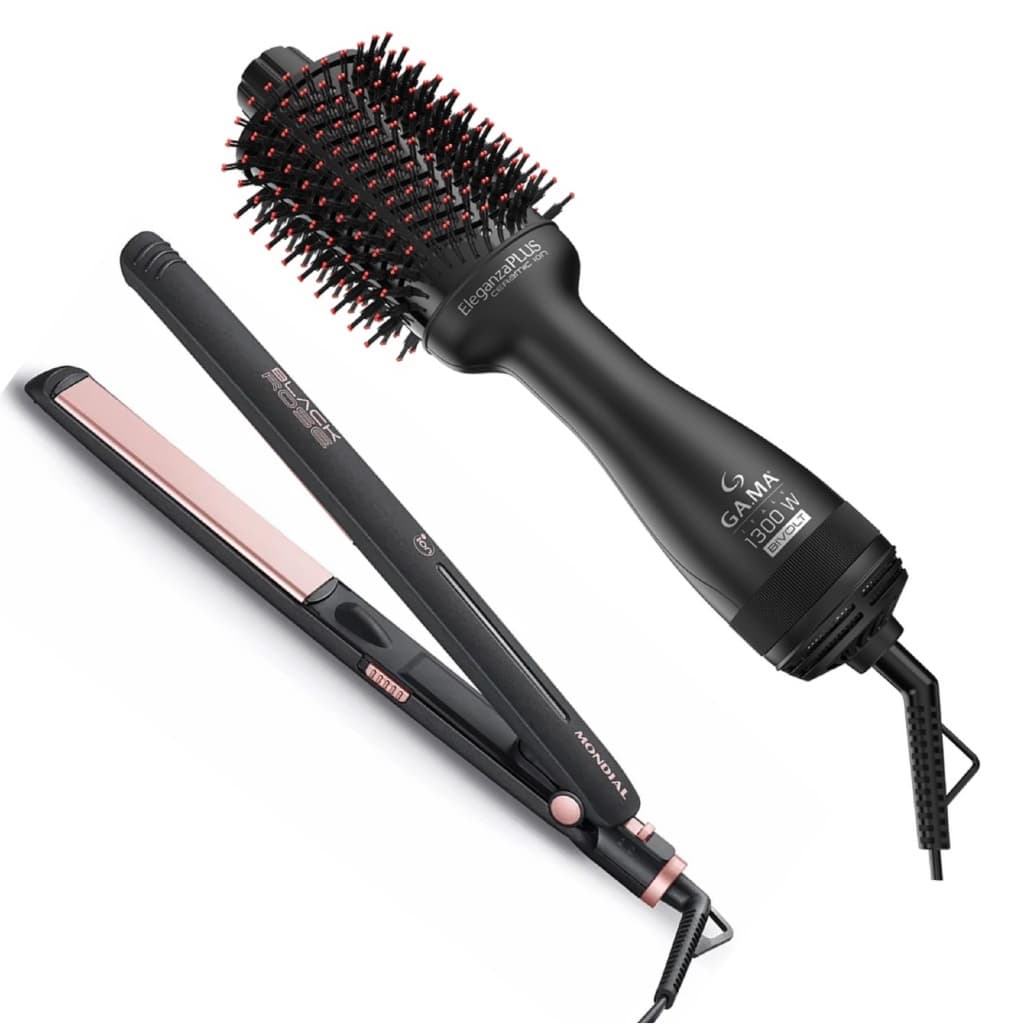 Escova Profissional Salão Eleganza Kit Chapinha P-27 Liso Salão Brilho Alisa Seca Modela Sem Frizz Progressiva