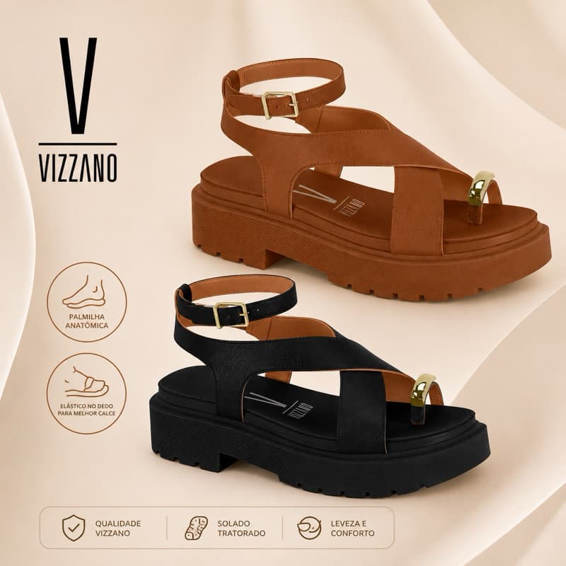 Sandália Vizzano Flatform Dedo Ring Toe Feminina Confortável Original Tendência