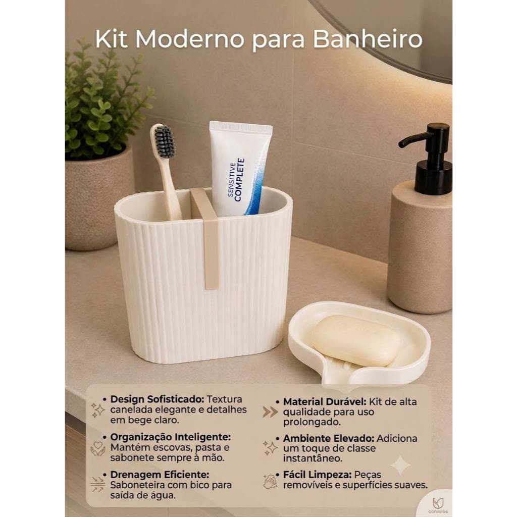 Kit Porta Escova e Pasta de Dente Duplo Design Premium Elegante Saboneteira com Escoamento Rápido Conserva o Sabonete