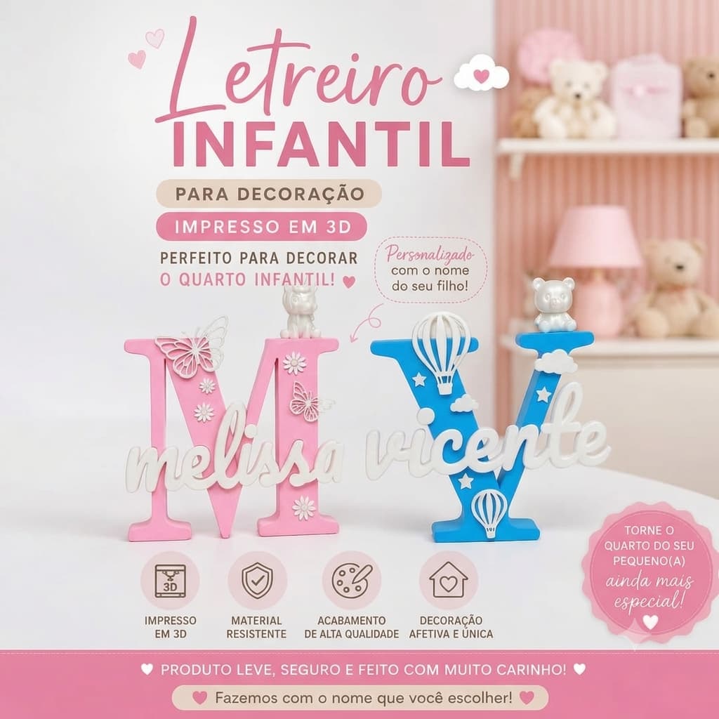 Letreiro Infantil  e Nome Decorativo Personalizado em Decoração Maternidade Batizado e Quartinho de Bebê