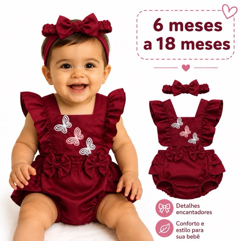 Romper roupa infantil baby bebê borboleta jardim encantado