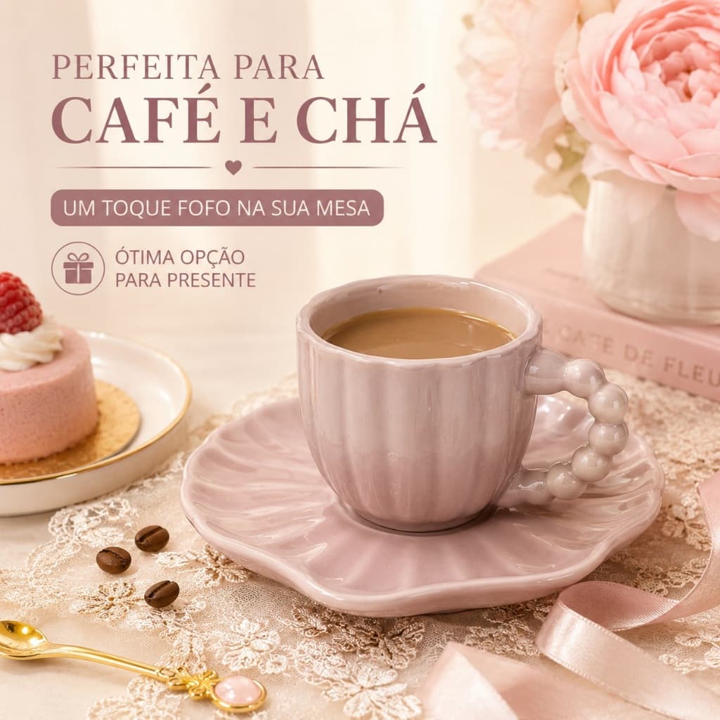 Xícara de Café Xícara com Pires Jogo de Cerâmica com Alça de Pérolas para Café e Chá