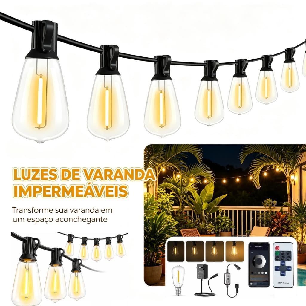 Varal de Luzes LED 15m/30m Varal Cordão Luzes Bluetooth 20 Lâmpada Para Decoração Externa 110v/220v