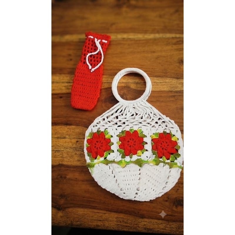 Porta Pratos De Crochê Reforçado Bolsa Porta Louças + Porta Talher Brinde