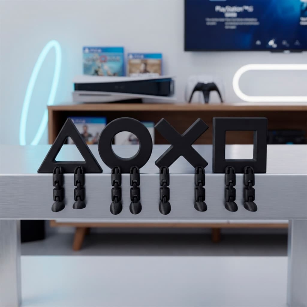 Kit Bonecos Logo Playstation Sentado Pernas Articuladas Decoração Gamer Setup PS Vídeo game